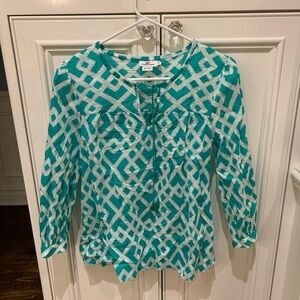 Vineyard Vines Teal and White Blouse